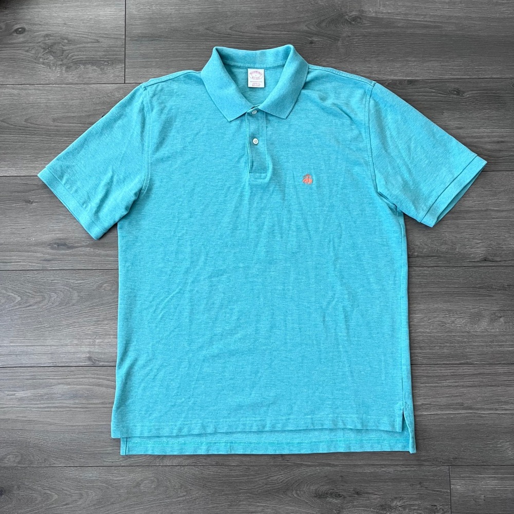 Brooks Brothers Performance Polo Shirt Mens Large Turquoise Heather Cotton Pique